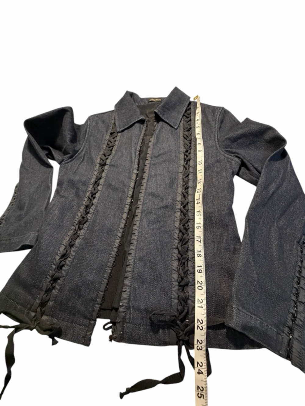 Mariella Burani Woven Trim Dark Denim Jacket Made In Italy - Womens Med - Picture 13 of 15